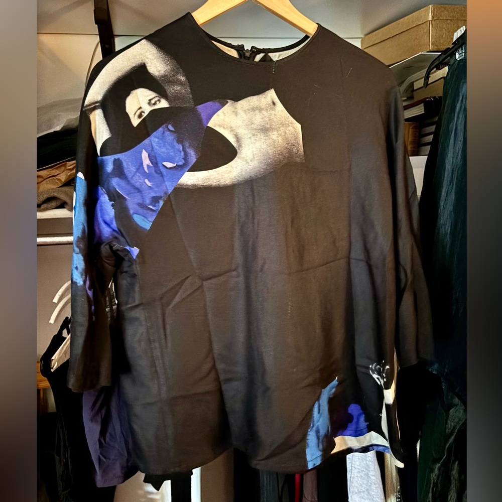 Rachel Comey Nude Art Photography Printed Silk Black Blouse - Size 6